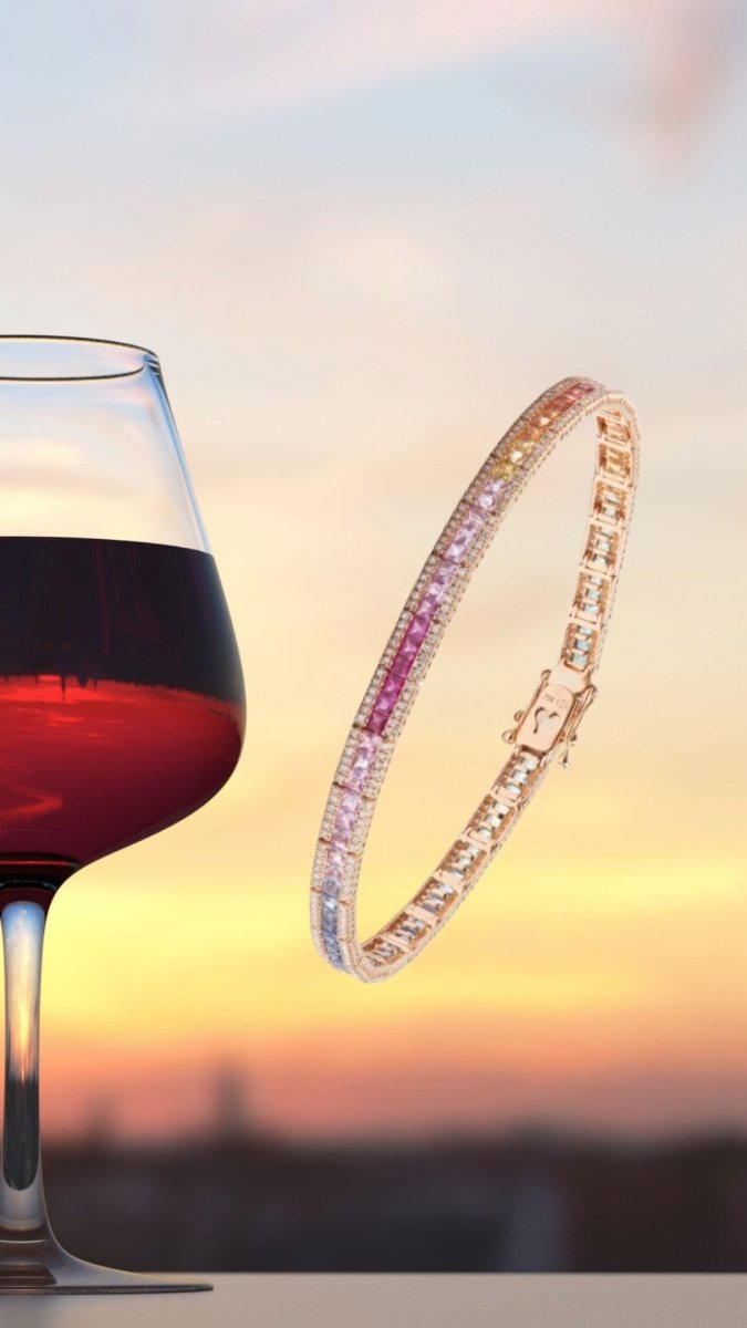 Bracelet Tennis 5.70 Carats Saphirs Arc - En - Ciel & Diamants Or Rose 18 Carats - Castafiore