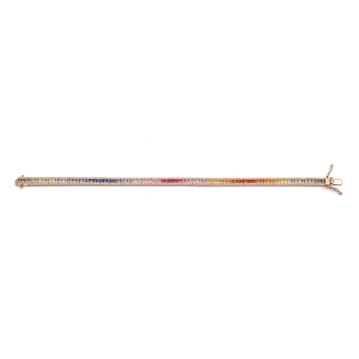 Bracelet Tennis 5.70 Carats Saphirs Arc - En - Ciel & Diamants Or Rose 18 Carats - Castafiore