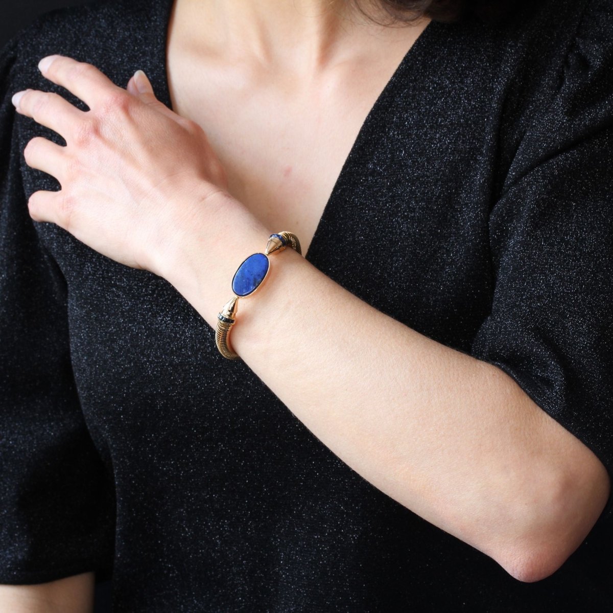 Bracelet tubogaz lapis lazuli et saphirs - Castafiore