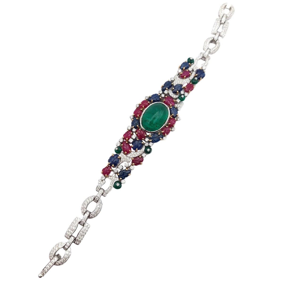 Bracelet Tutti Frutti en or blanc, or jaune, émeraude, rubis, saphirs et diamants - Castafiore