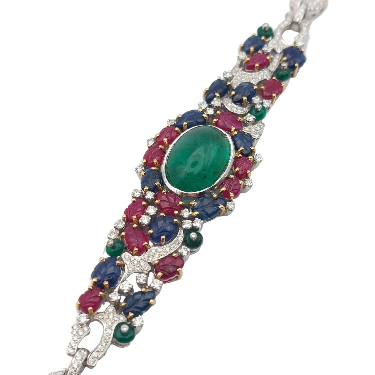 Bracelet Tutti Frutti en or blanc, or jaune, émeraude, rubis, saphirs et diamants - Castafiore