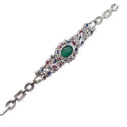 Bracelet Tutti Frutti en or blanc, or jaune, émeraude, rubis, saphirs et diamants - Castafiore