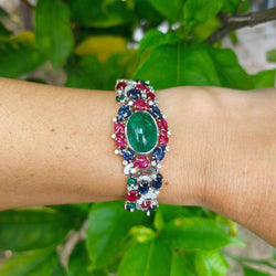 Bracelet Tutti Frutti en or blanc, or jaune, émeraude, rubis, saphirs et diamants - Castafiore