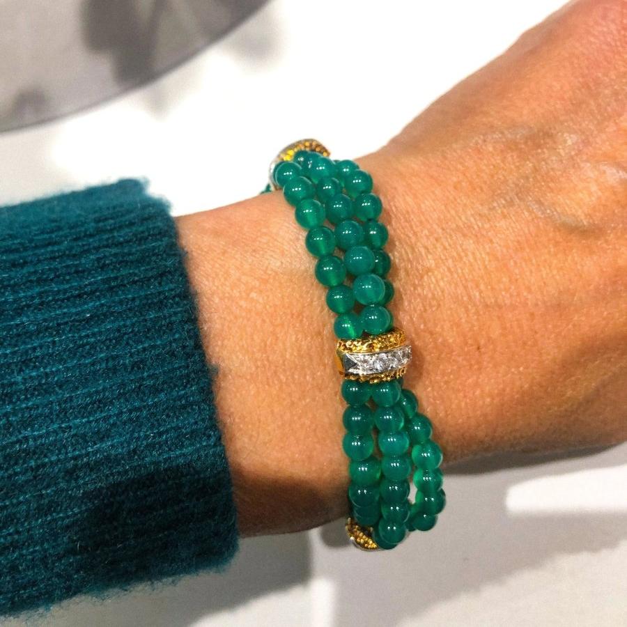 Bracelet VAN CLEEF & ARPELS en or jaune, chrysoprase et diamants - Castafiore