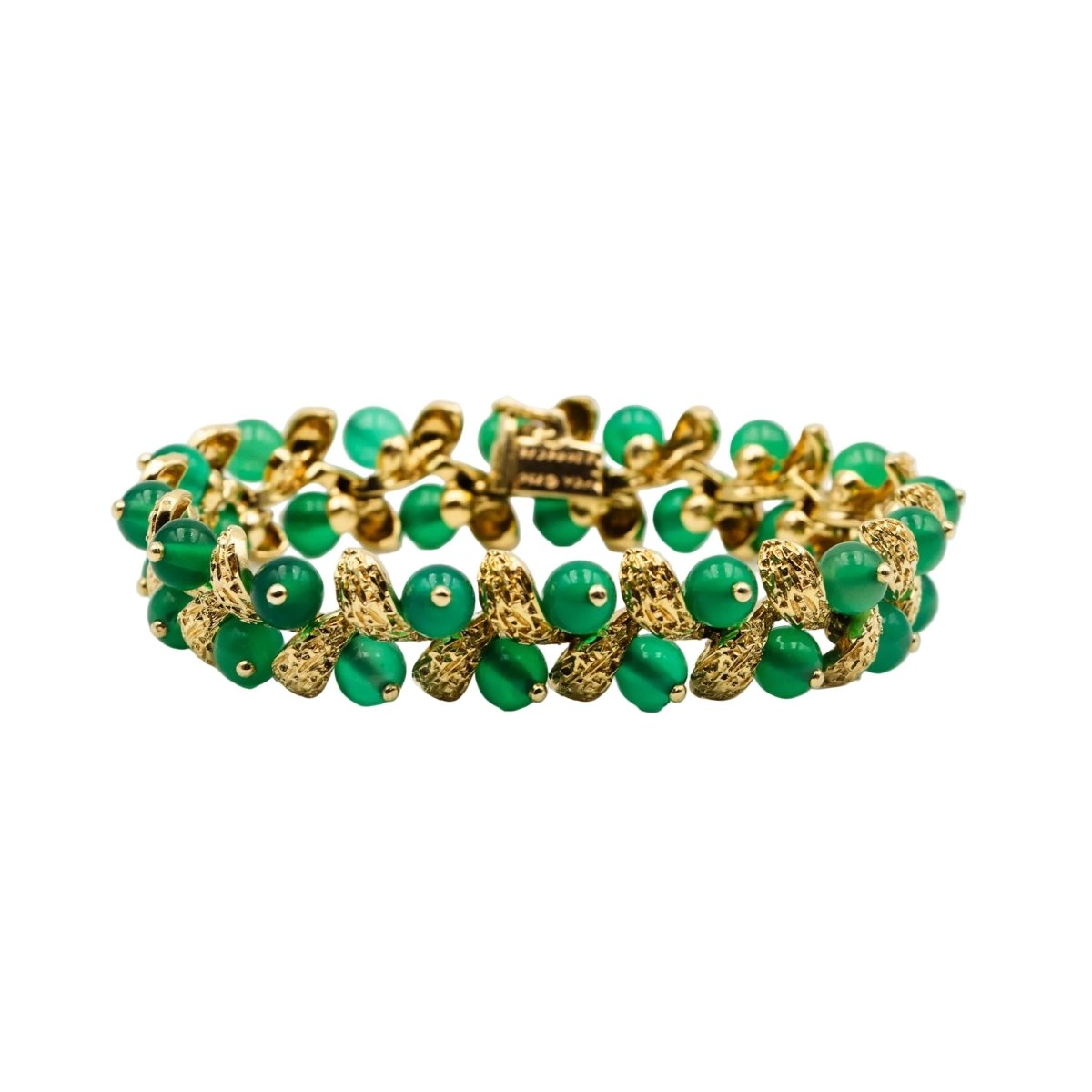Bracelet VAN CLEEF & ARPELS "Gui" en or jaune et chrysoprases - Castafiore