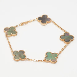 Bracelet Van Cleef & Arpels SPECIAL ORDER Vintage Alhambra 5 motifs nacre grise en or rose - Castafiore