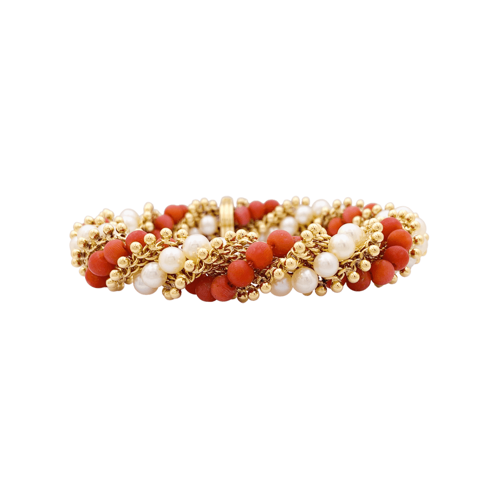 Bracelet VAN CLEEF & ARPELS "Twist" en or jaune, perles et corail - Castafiore