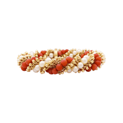 Bracelet VAN CLEEF & ARPELS "Twist" en or jaune, perles et corail - Castafiore