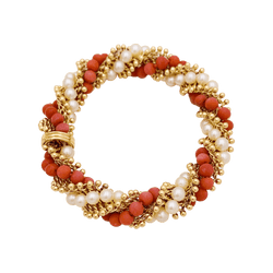 Bracelet VAN CLEEF & ARPELS "Twist" en or jaune, perles et corail - Castafiore