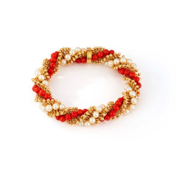 Bracelet VAN CLEEF & ARPELS, "Twist" or jaune, perles de corail et perles de culture - Castafiore