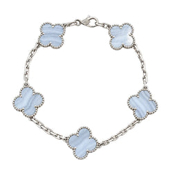 Bracelet VAN CLEEF & ARPELS “Vintage Alhambra” en or blanc et calcédoine - Castafiore