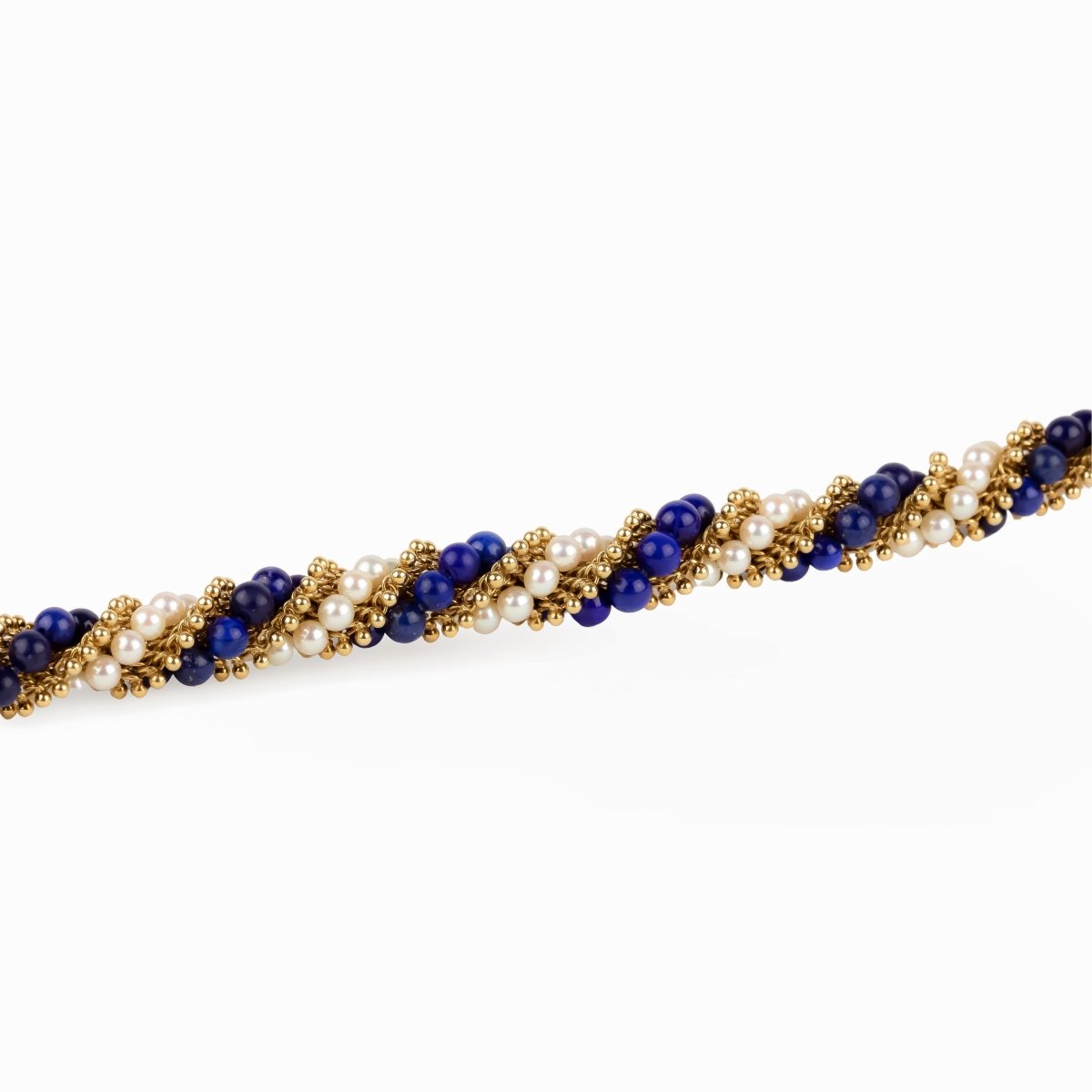 Bracelet VCA "Twist" en or jaune, perles et lapis - lazuli - Castafiore