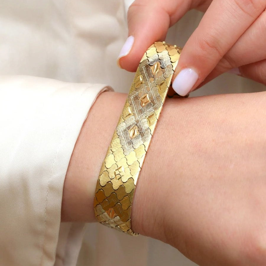 Bracelet vintage 3 ors maillons nid d'abeilles - Castafiore