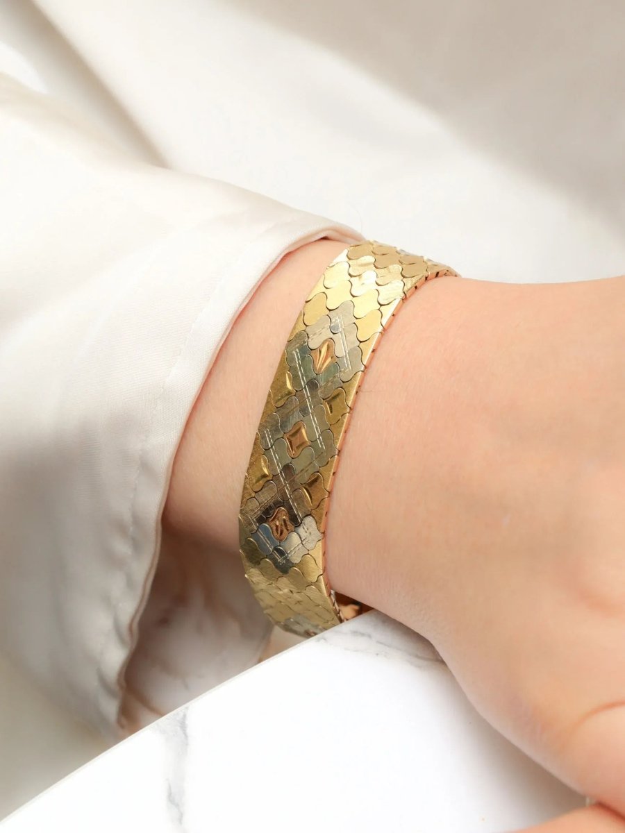 Bracelet vintage 3 ors maillons nid d'abeilles - Castafiore