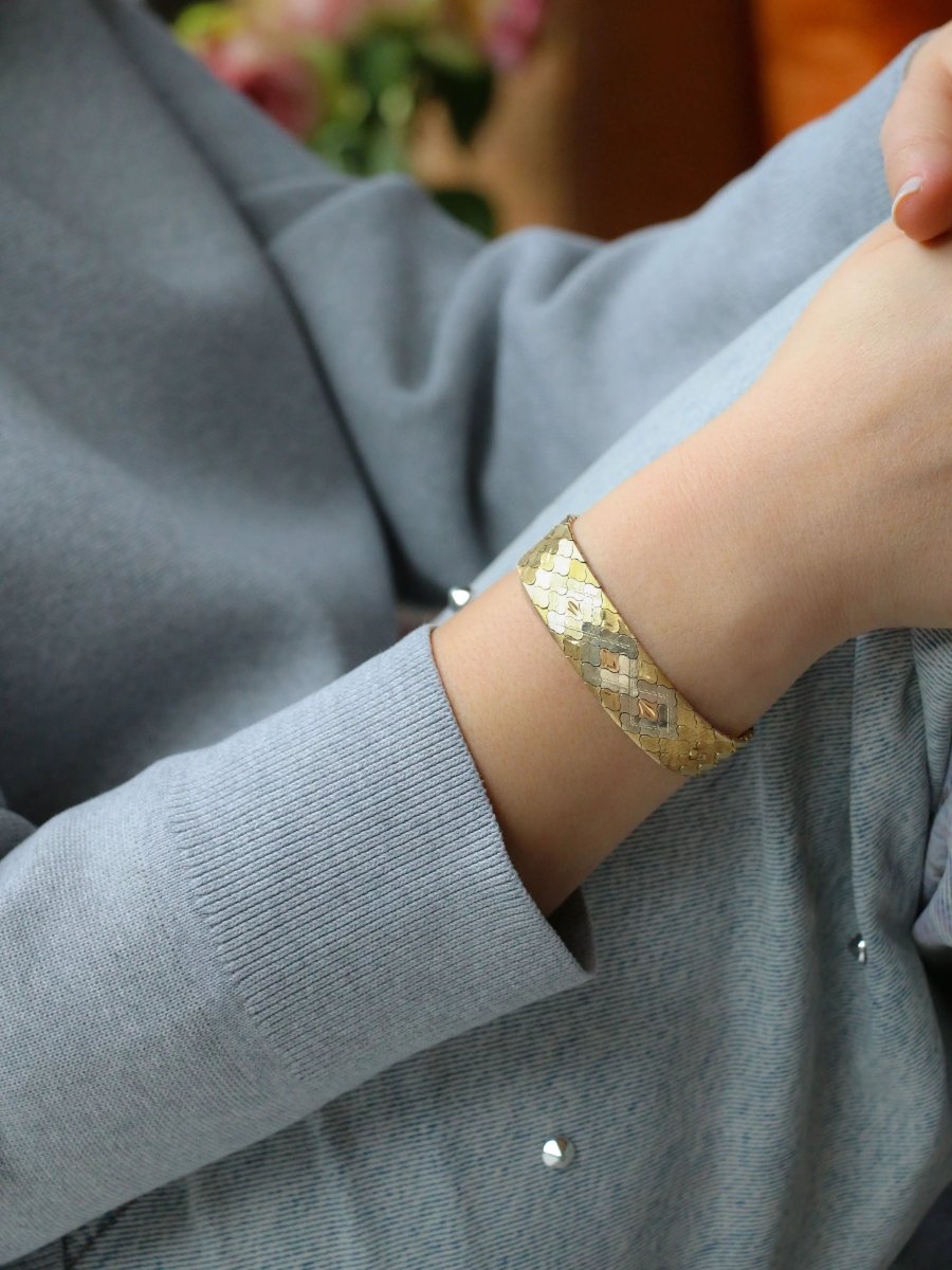 Bracelet vintage 3 ors maillons nid d'abeilles - Castafiore