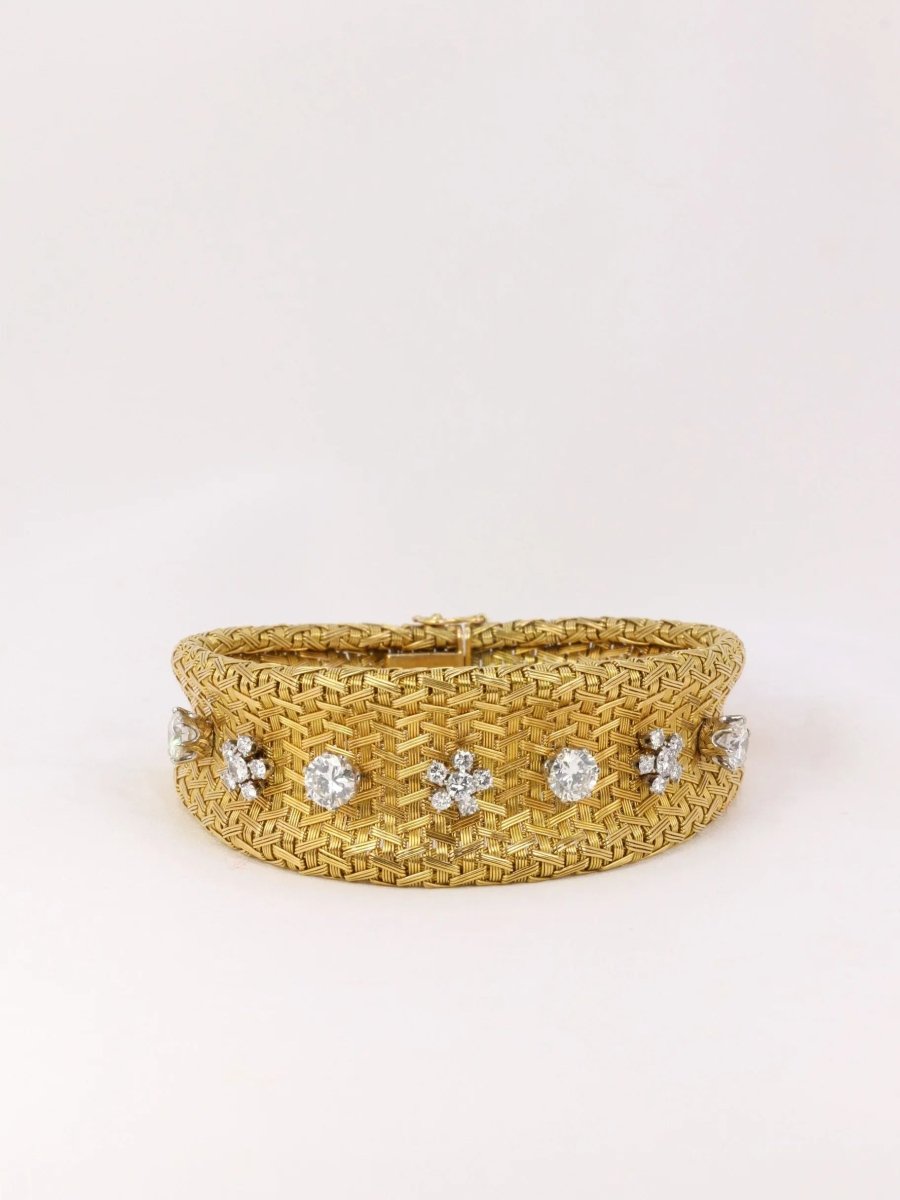 Bracelet vintage à maille tressée en or et diamants - Castafiore