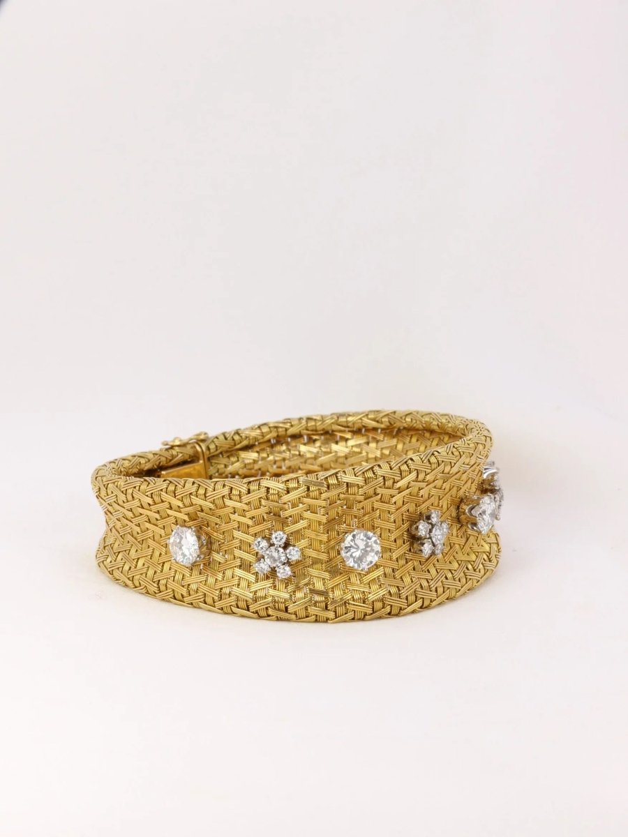 Bracelet vintage à maille tressée en or et diamants - Castafiore