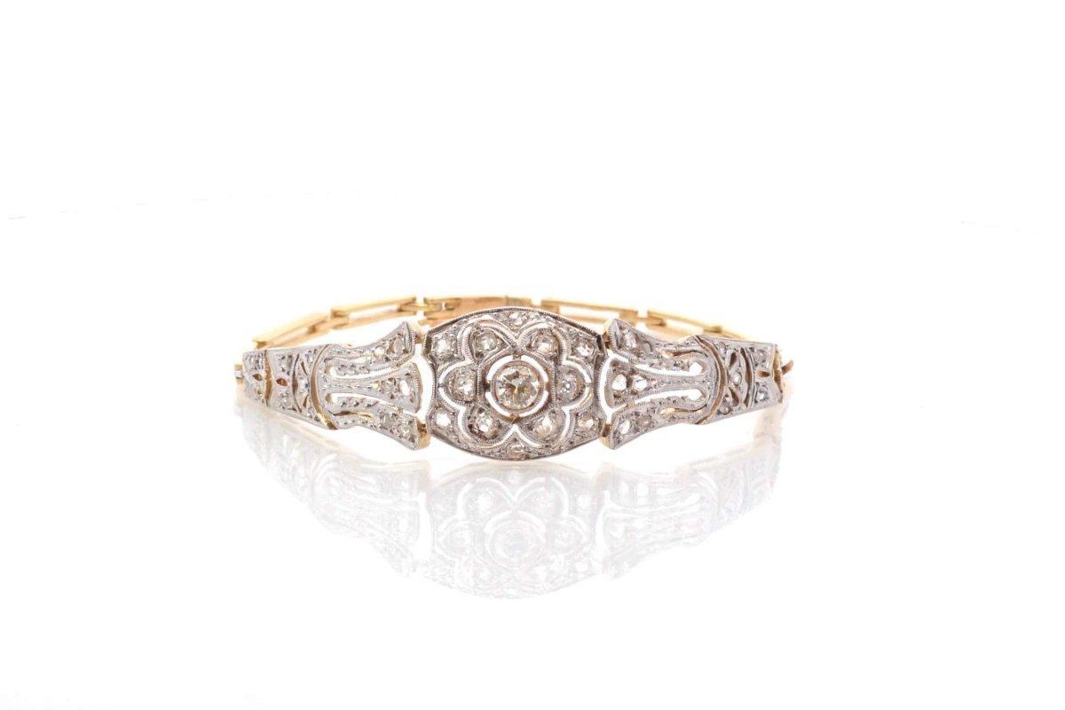 Bracelet vintage art déco diamants en or et platine - Castafiore