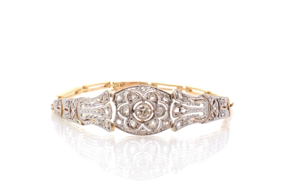 Bracelet vintage art déco diamants en or et platine - Castafiore