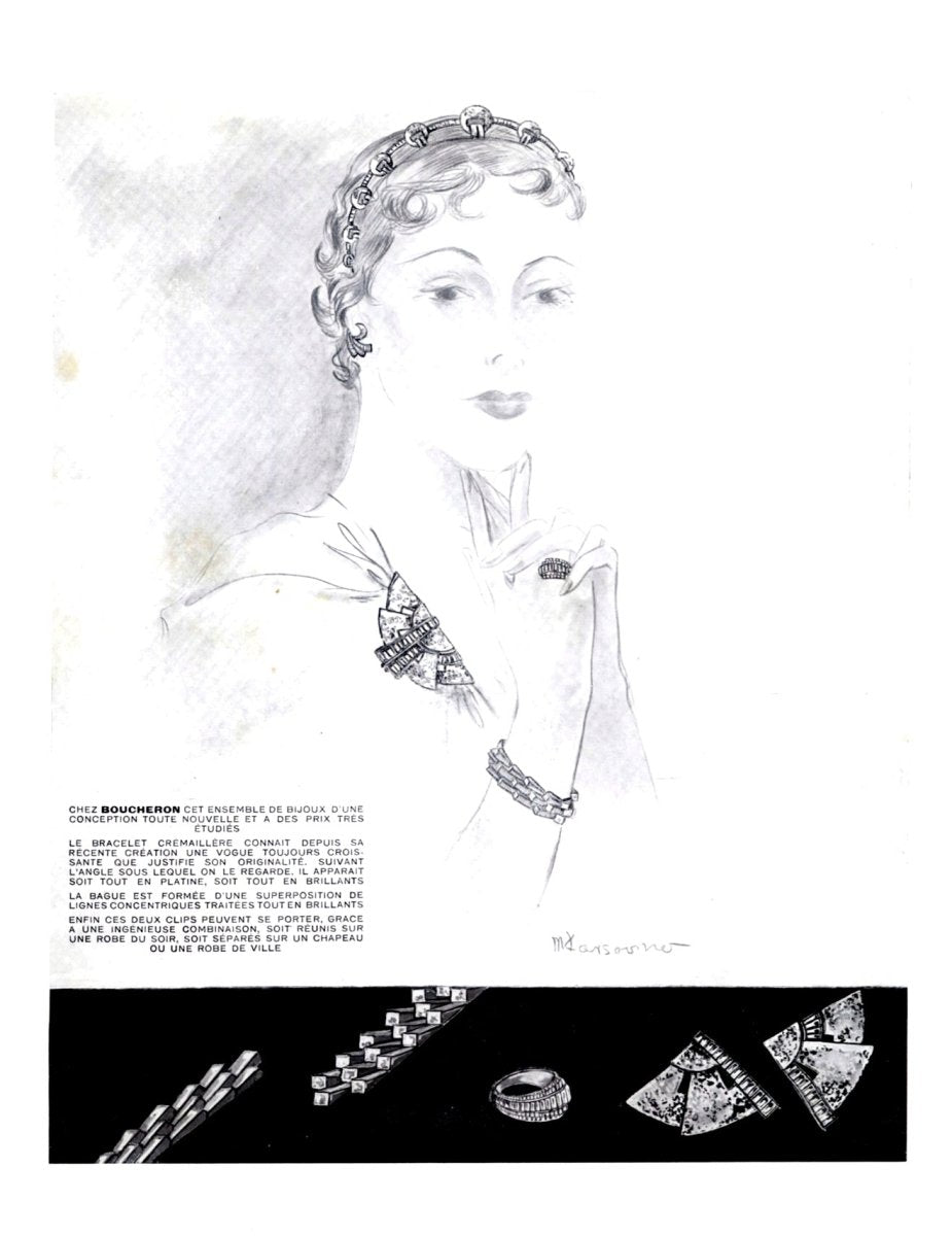 Bracelet Vintage BOUCHERON, "Crémaillère", platine et diamants - Castafiore