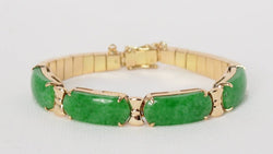 Bracelet vintage en or jaune, jade et diamants - Castafiore