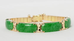 Bracelet vintage en or jaune, jade et diamants - Castafiore