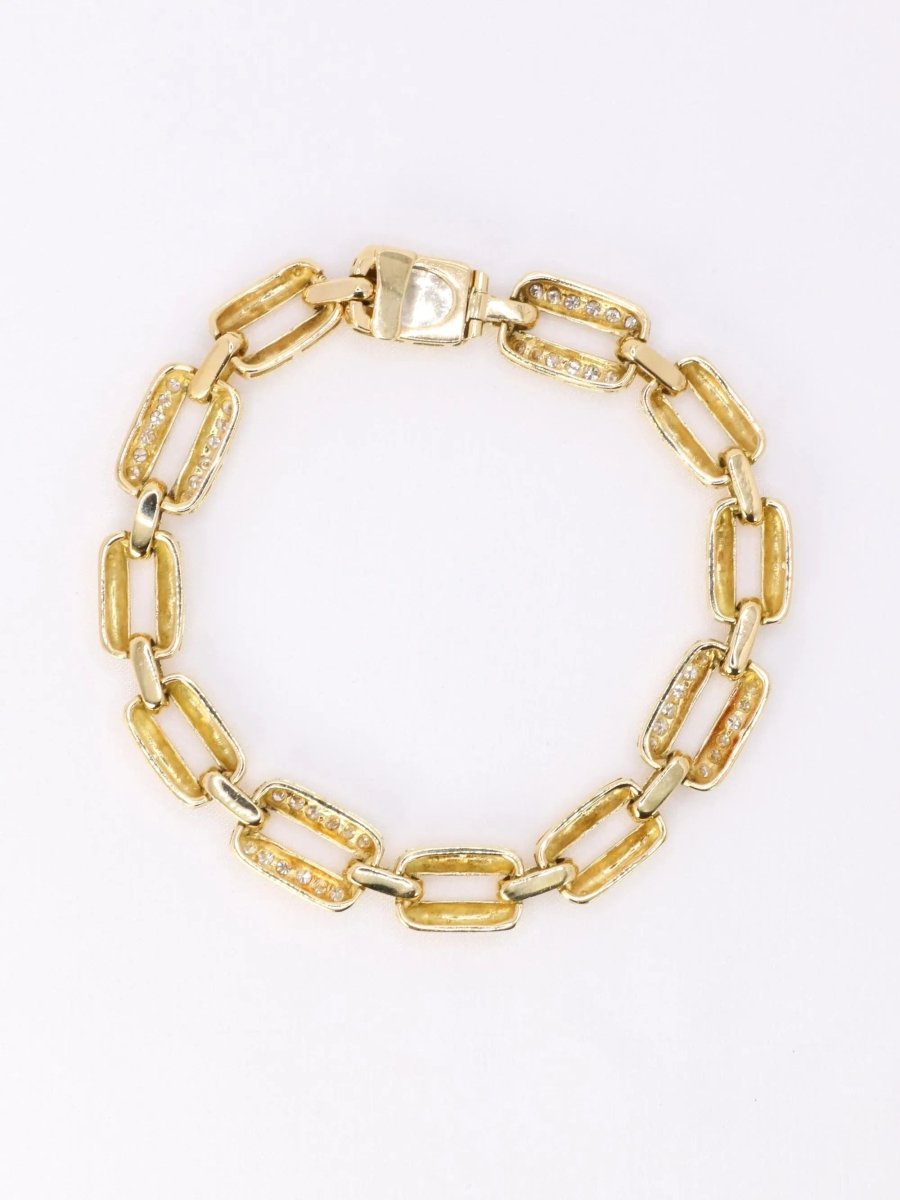 Bracelet vintage maille rectangle or jaune diamants - Castafiore