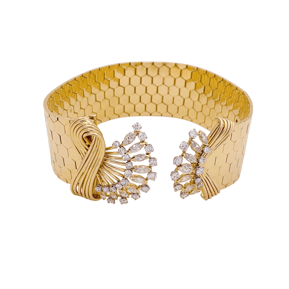 Bracelet vintage ruban en or rose et diamants - Castafiore