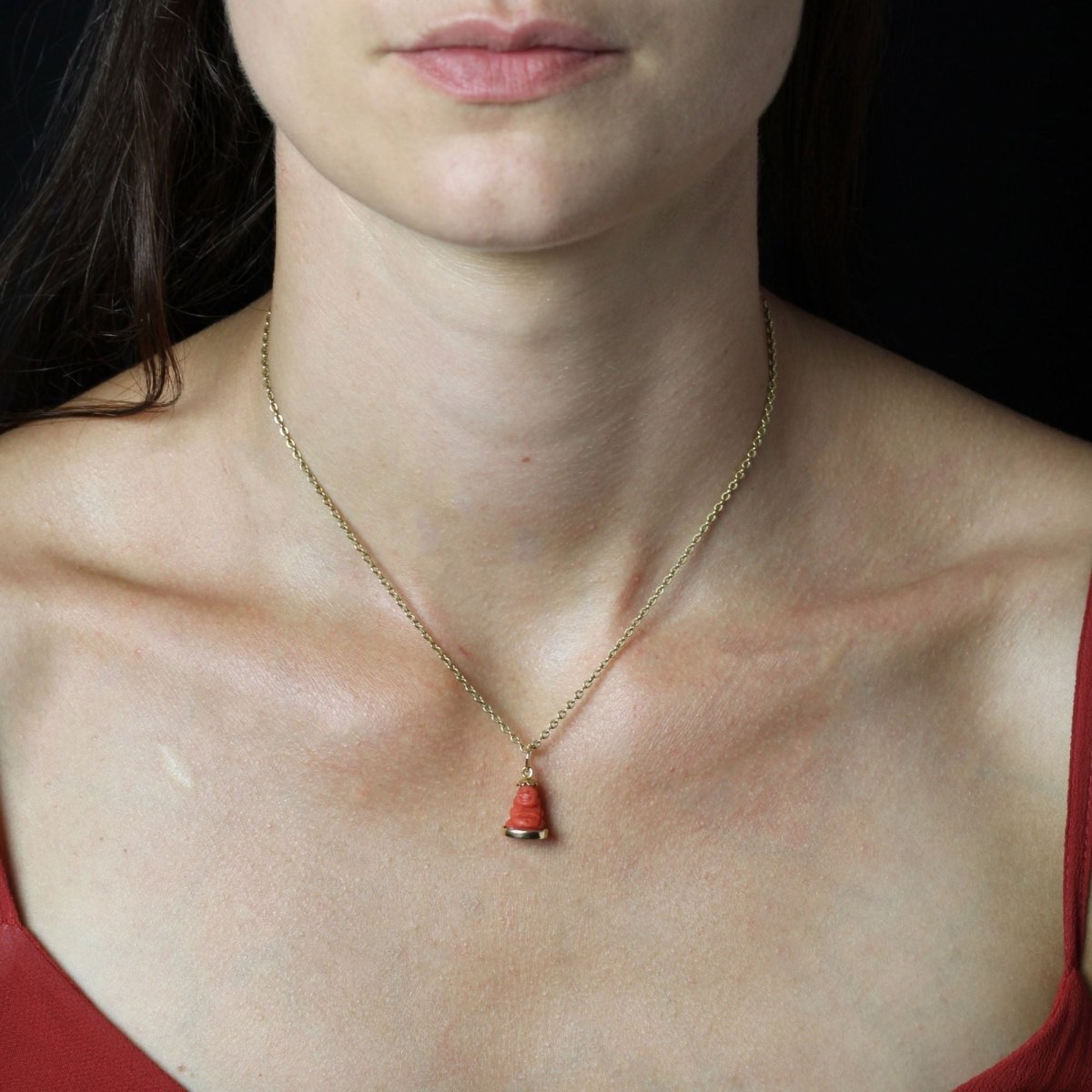 Breloque Bouddha corail et or - Castafiore