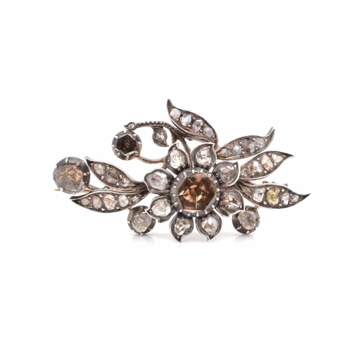 Broche 19e roses de diamants en argent et or jaune 18k - Castafiore