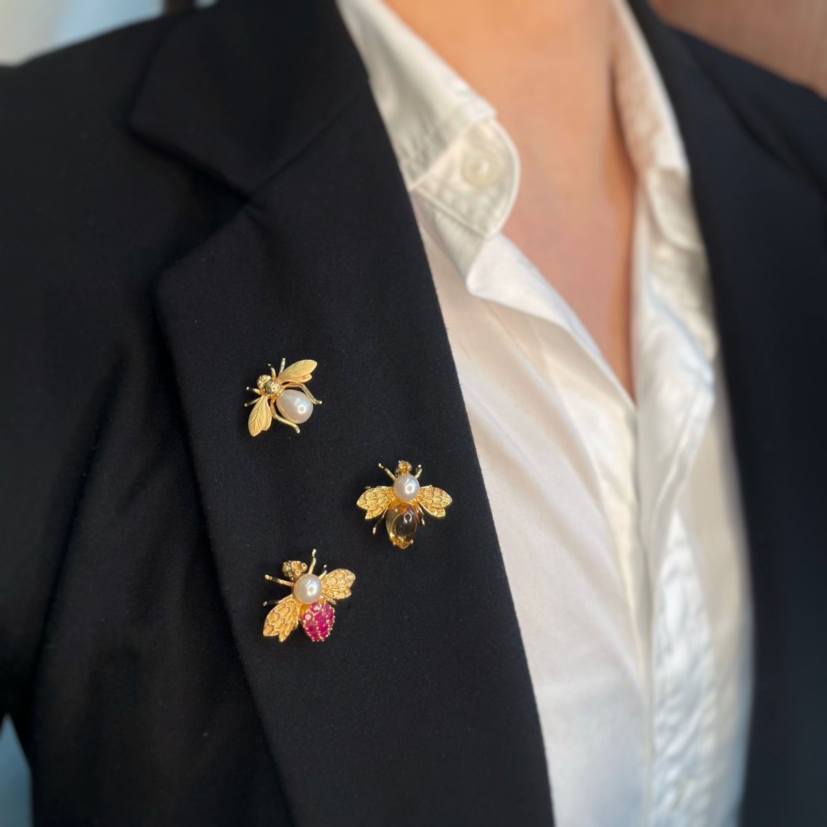 Broche Abeille - Or, Citrine & Perle - Castafiore