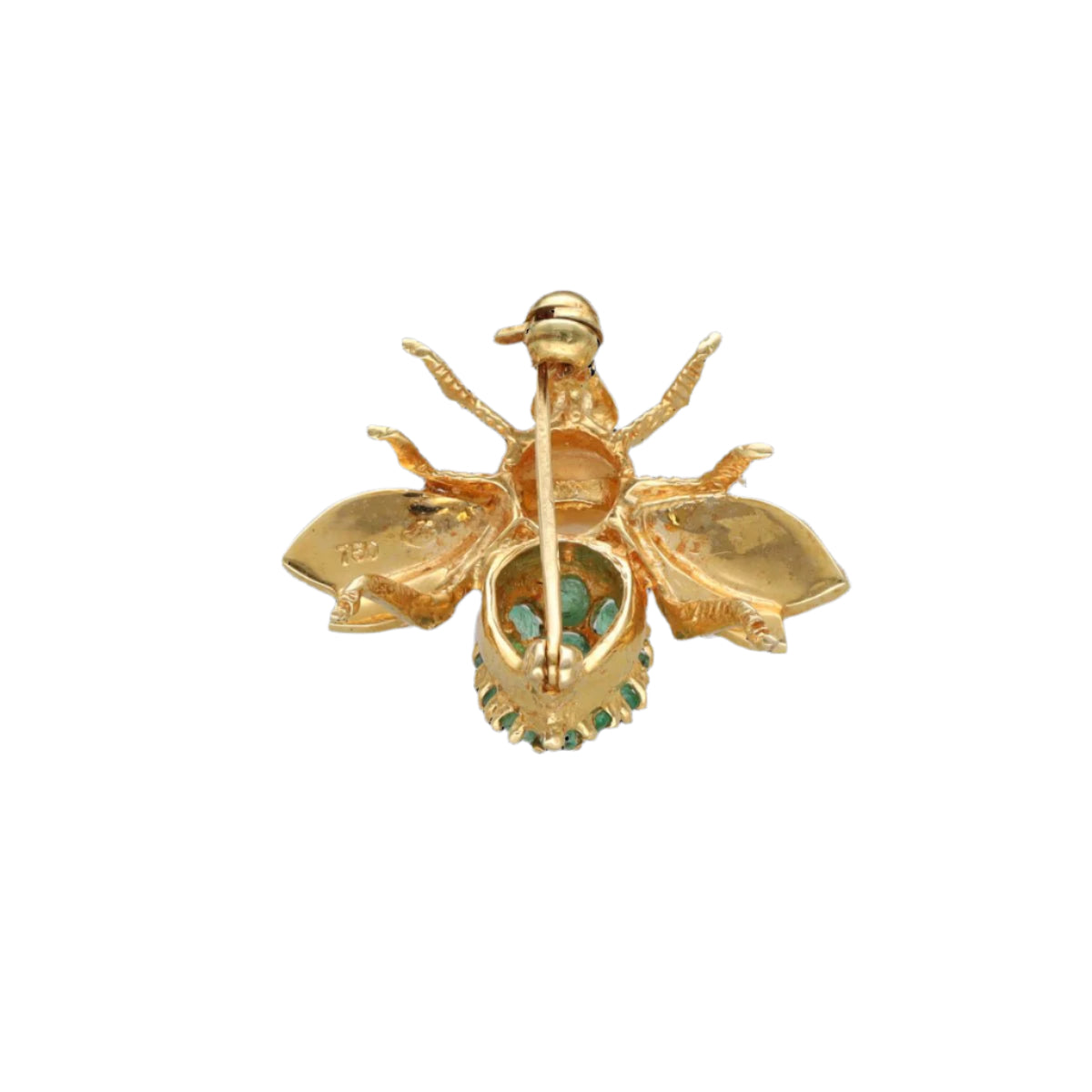 Broche "Abeille" Or jaune 18k avec Emeraudes et Perle de culture 1990. - Castafiore
