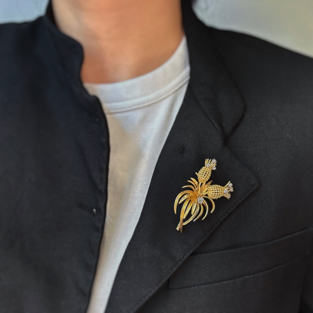 Broche Ananas - Or jaune, Platine et Diamants - Castafiore