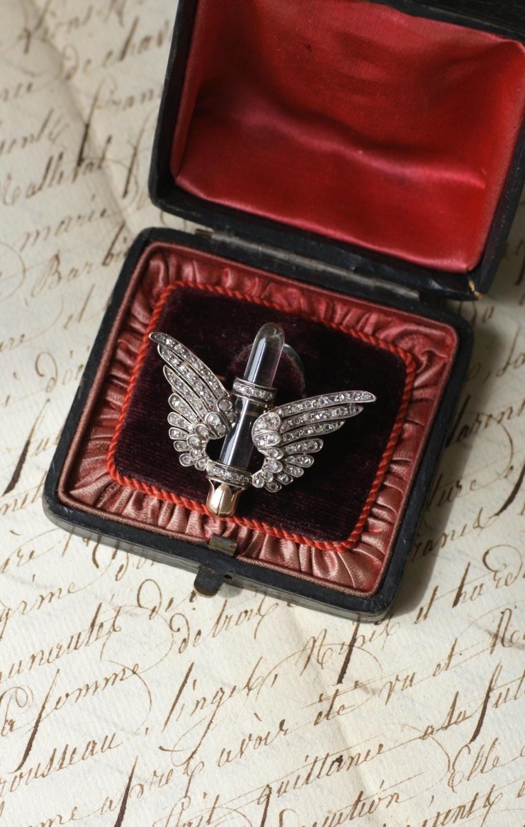 Broche Ancienne Ailes Diamants et Cristal de Roche - Castafiore