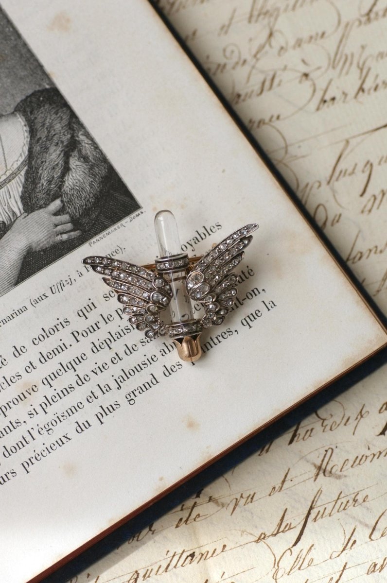 Broche Ancienne Ailes Diamants et Cristal de Roche - Castafiore