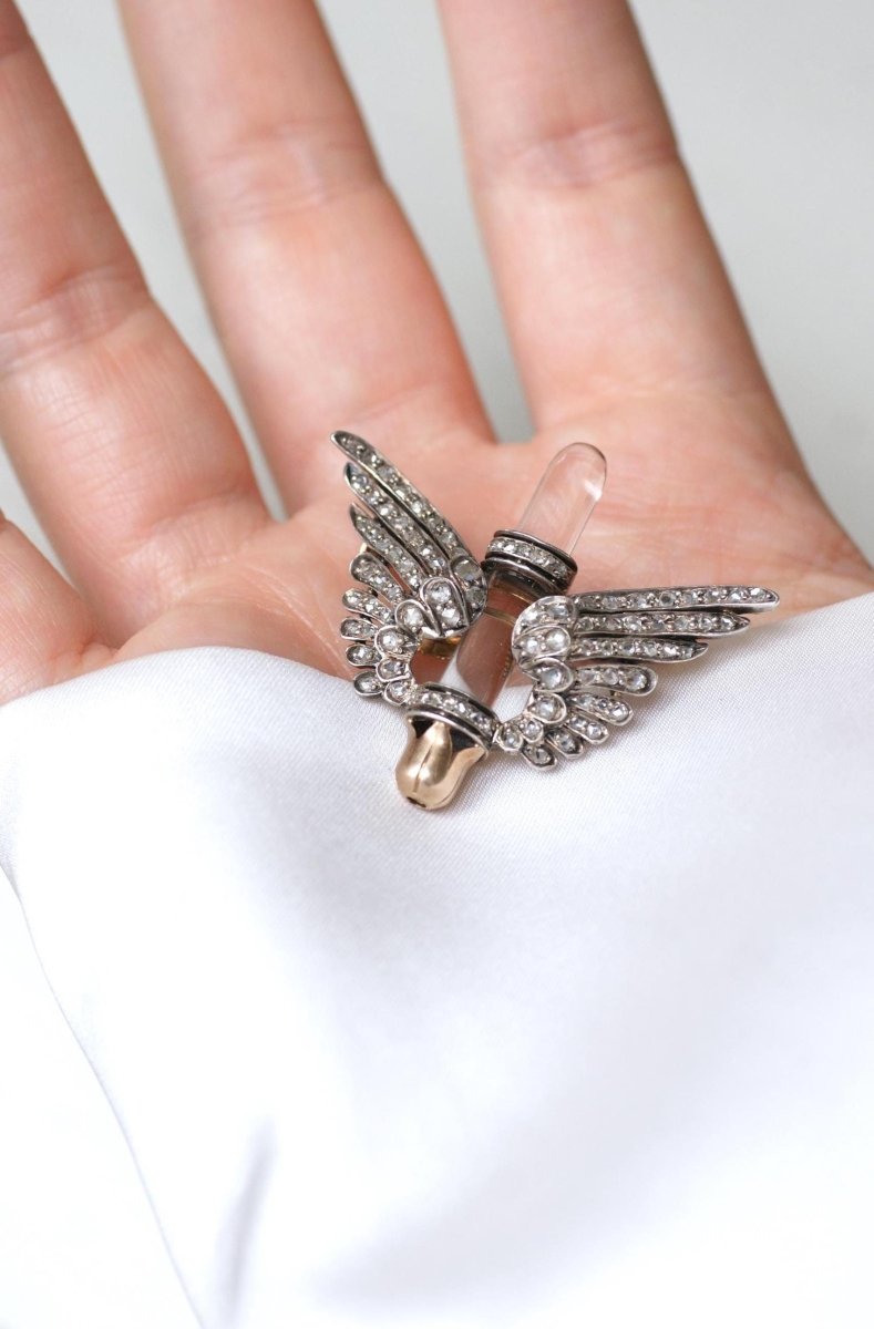 Broche Ancienne Ailes Diamants et Cristal de Roche - Castafiore