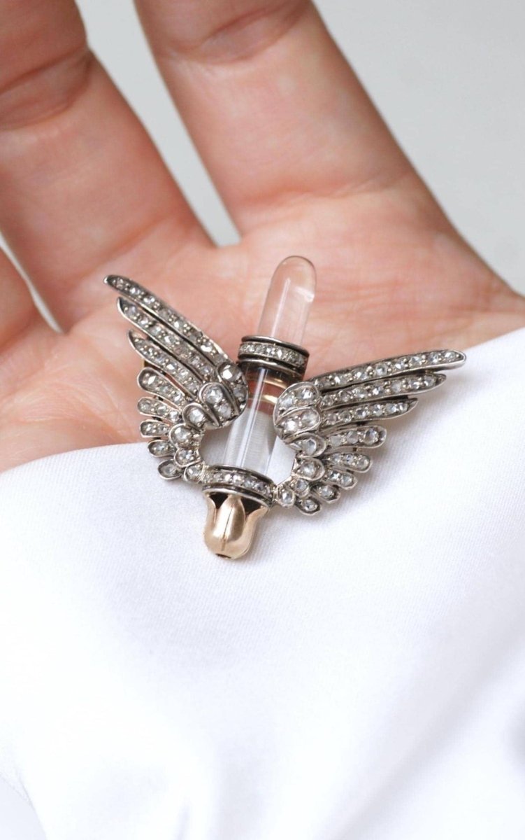 Broche Ancienne Ailes Diamants et Cristal de Roche - Castafiore