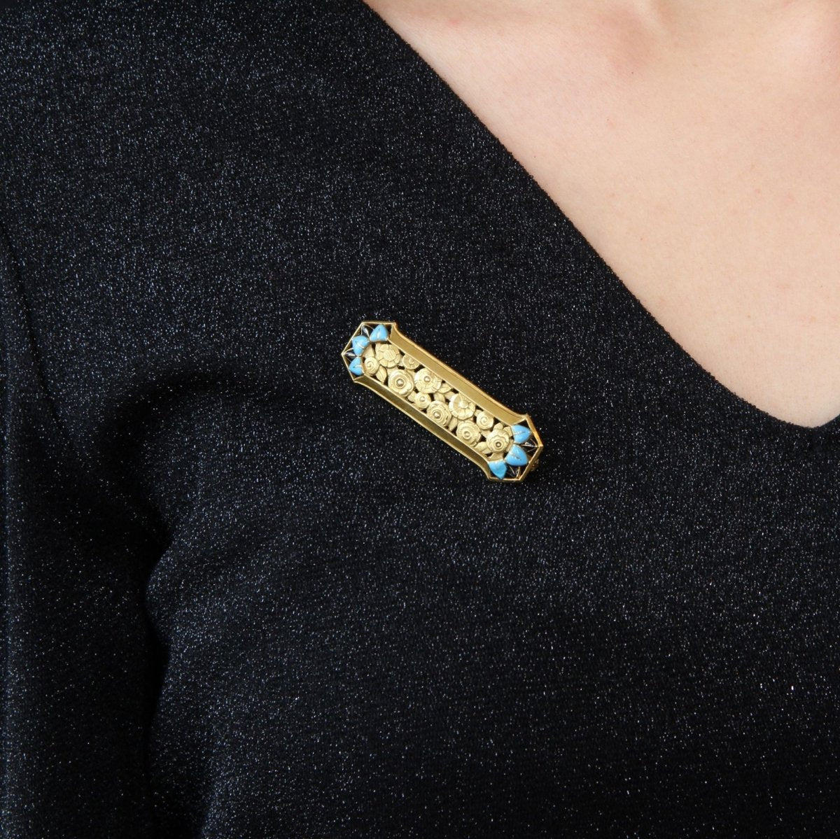 Broche ancienne art nouveau roses en or et émail - Castafiore