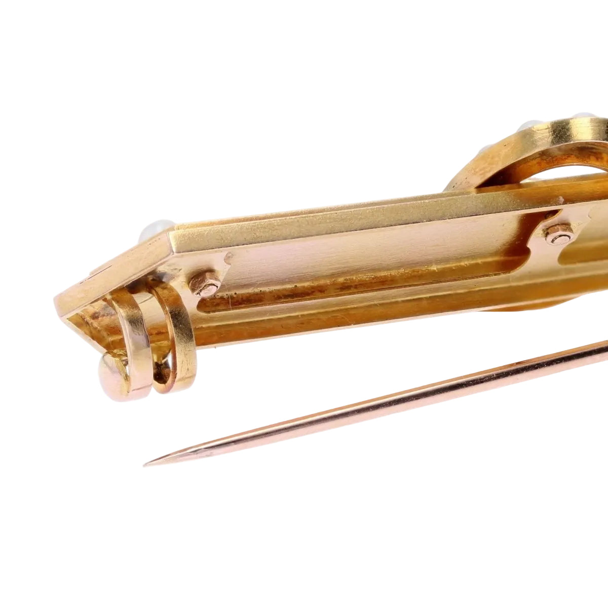 Broche ANCIENNE Boucle ceinture en or rose et perles fines - Castafiore