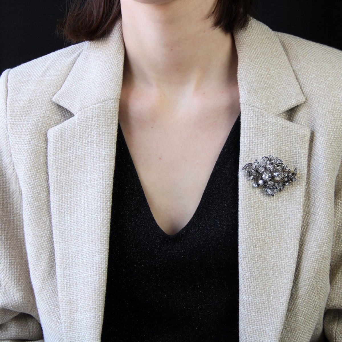 Broche ancienne bouquet diamanté - Castafiore