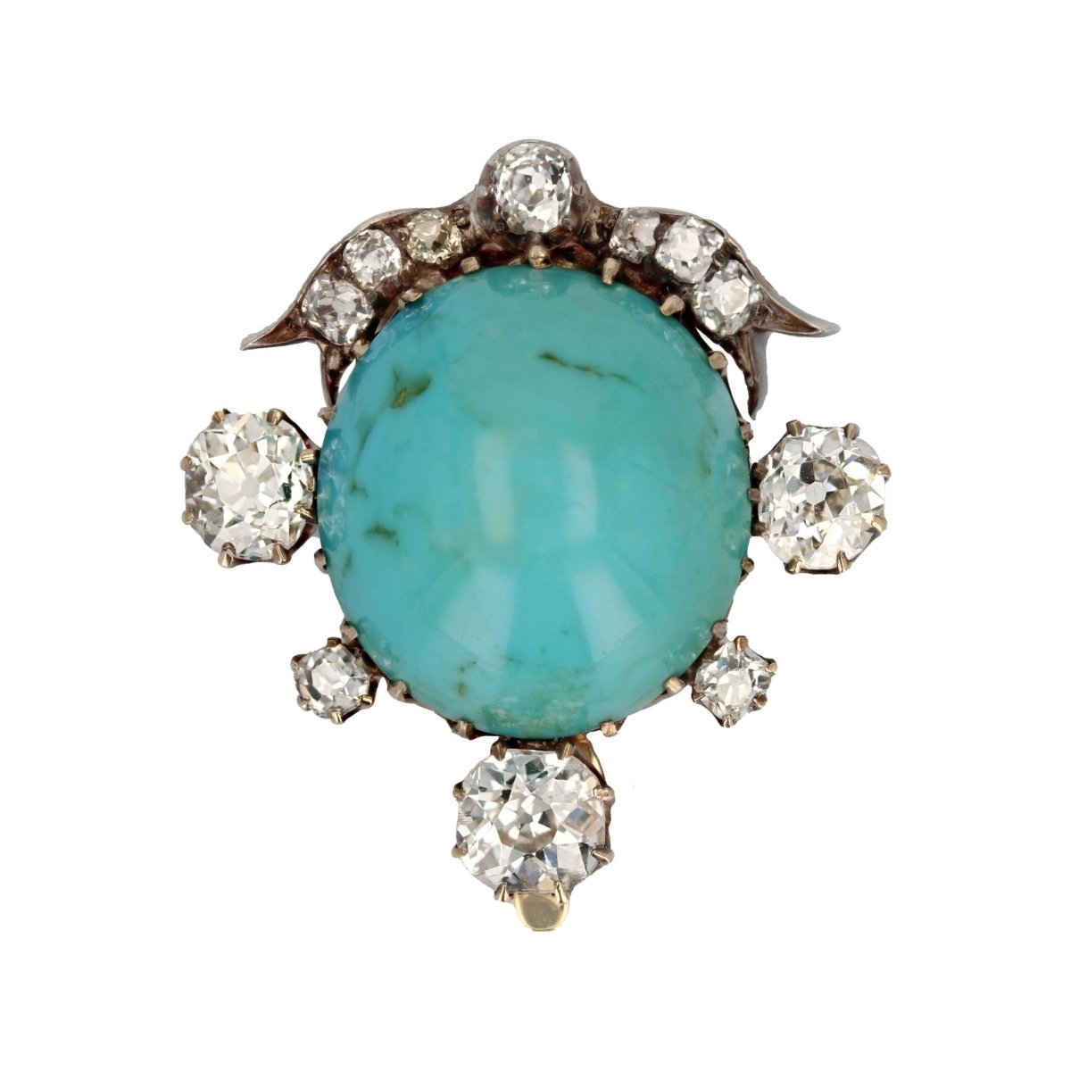 Broche ancienne clip turquoise et diamants - Castafiore