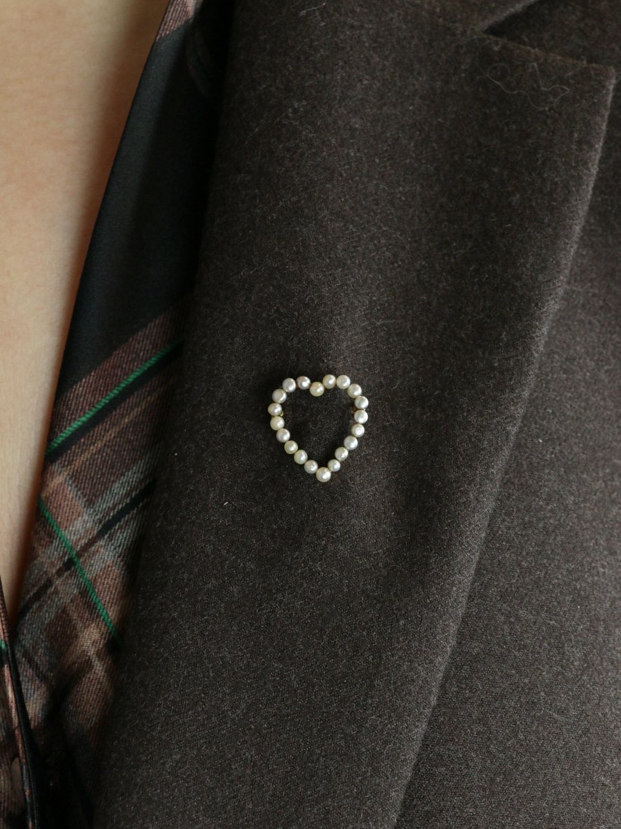 Broche ancienne coeur perles fines or jaune - Castafiore