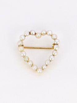 Broche ancienne coeur perles fines or jaune - Castafiore