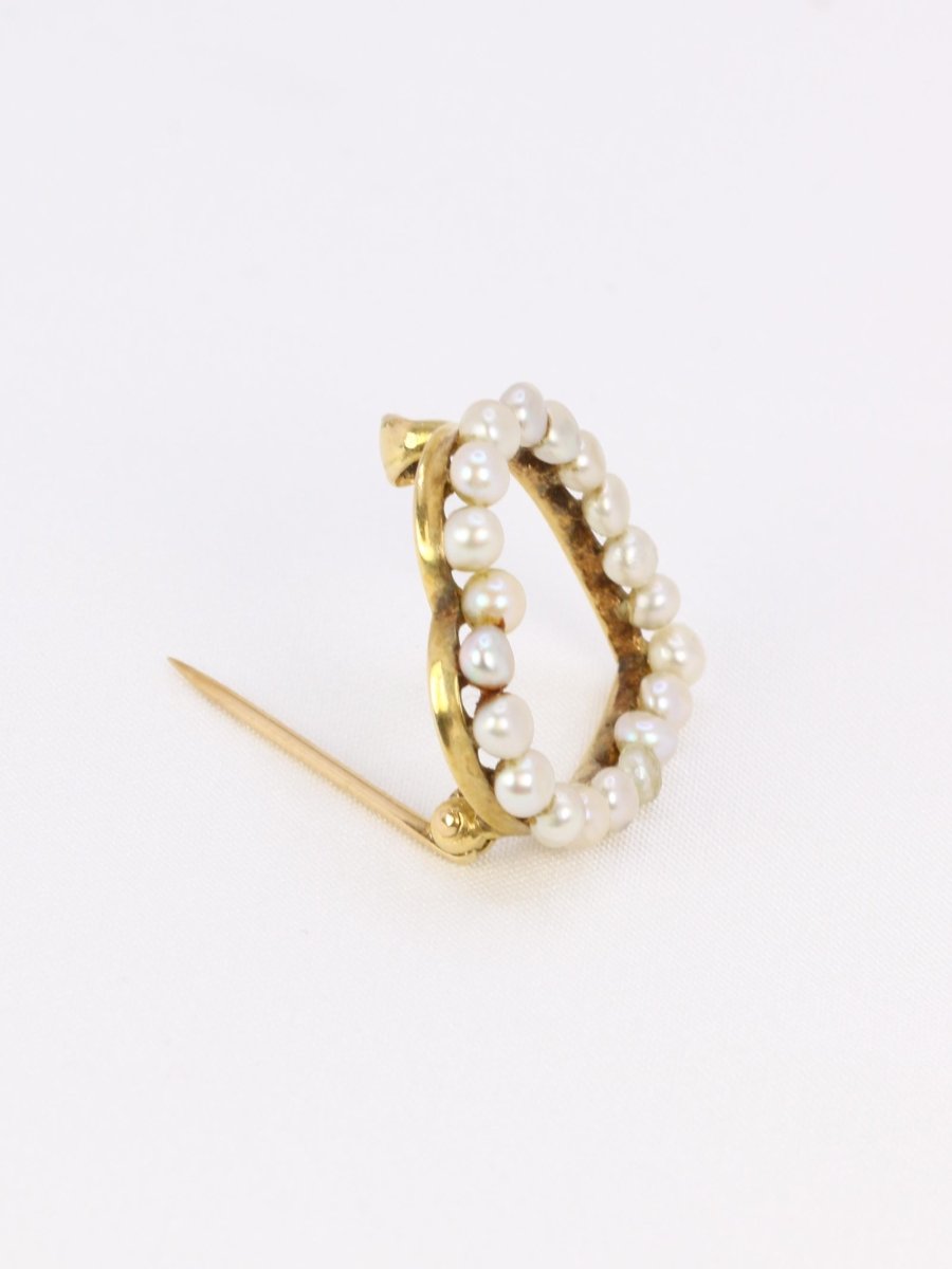 Broche ancienne coeur perles fines or jaune - Castafiore