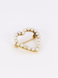 Broche ancienne coeur perles fines or jaune - Castafiore