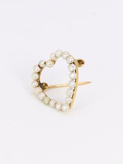 Broche ancienne coeur perles fines or jaune - Castafiore