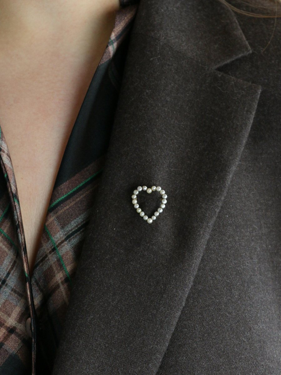 Broche ancienne coeur perles fines or jaune - Castafiore