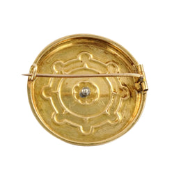 Broche ANCIENNE Corail email en or jaune et diamant - Castafiore