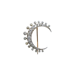 Broche Ancienne Croissant De Lune Diamants - Castafiore