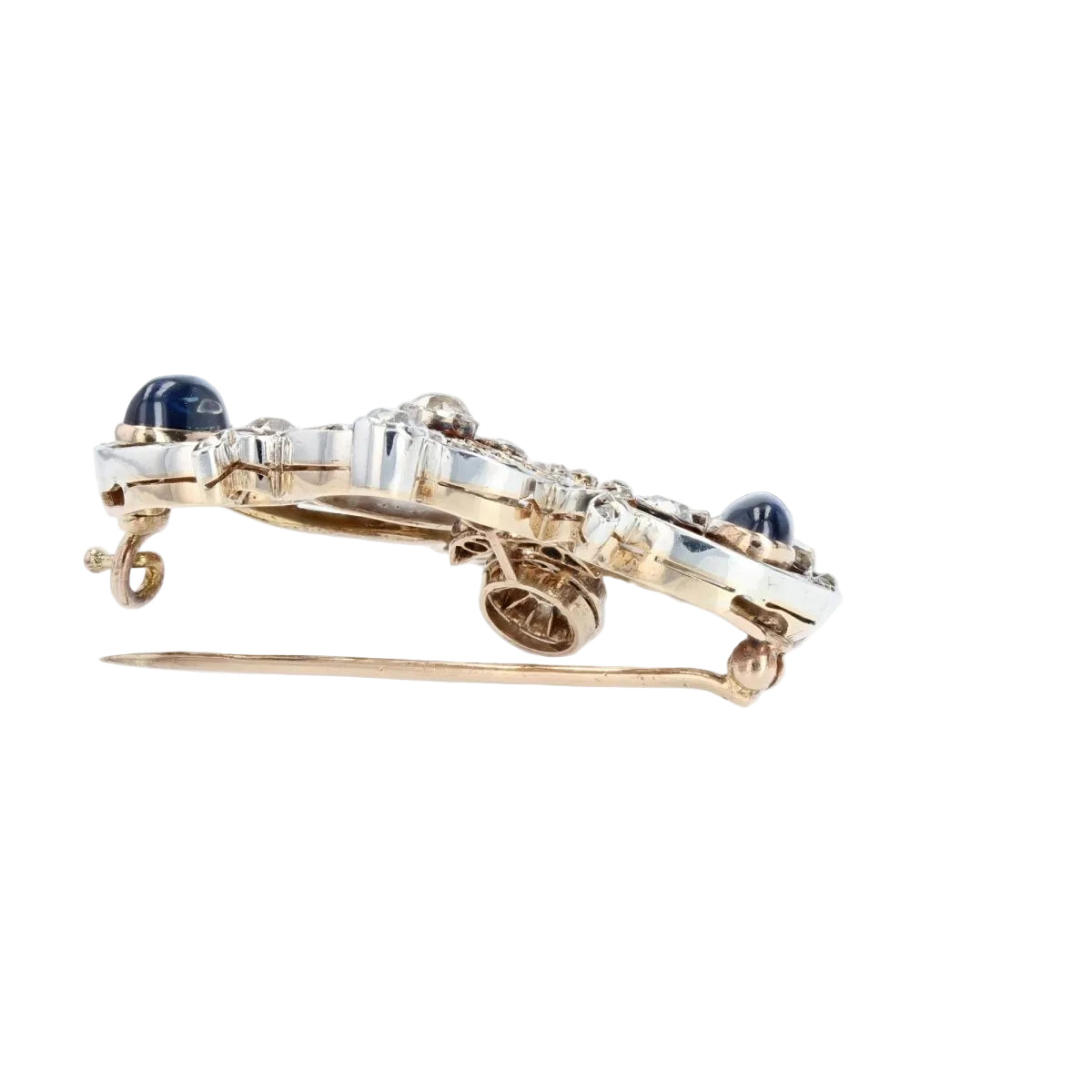 Broche ANCIENNE Dentelle en or rose et argent avec diamants et saphirs - Castafiore